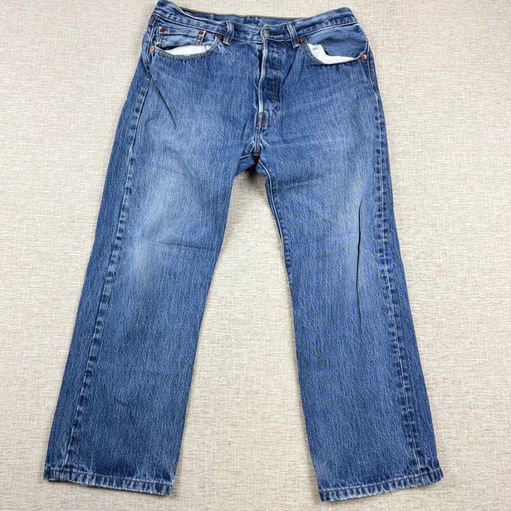 Levis 501 Mens 33x30 Light Distress Jeans Thigh Fade ** Vintage Style ** Denim